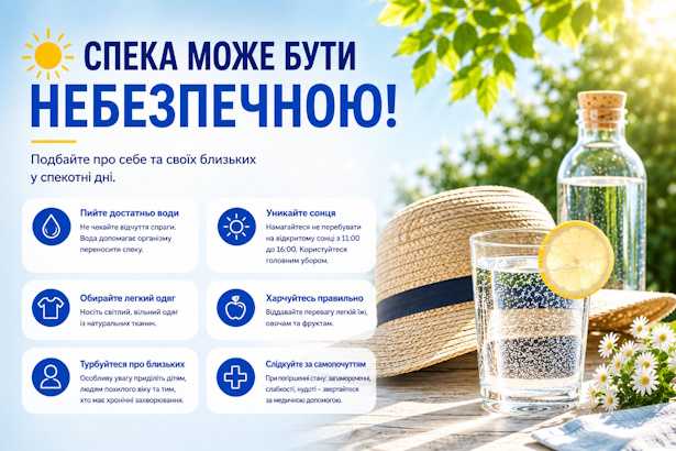 КНП «Малинська міська лікарня» Малинської міської ради нагадує про правила безпеки під час спеки КНП «Малинська міська лікарня» Малинської міської ради нагадує про правила безпеки під час спеки